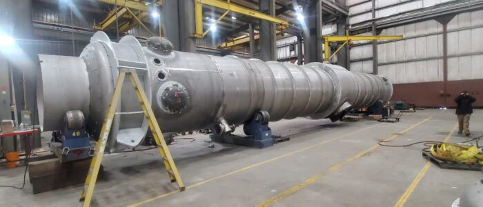 TEMA shell and tube heat exchanger during fabrication at Harris Thermal